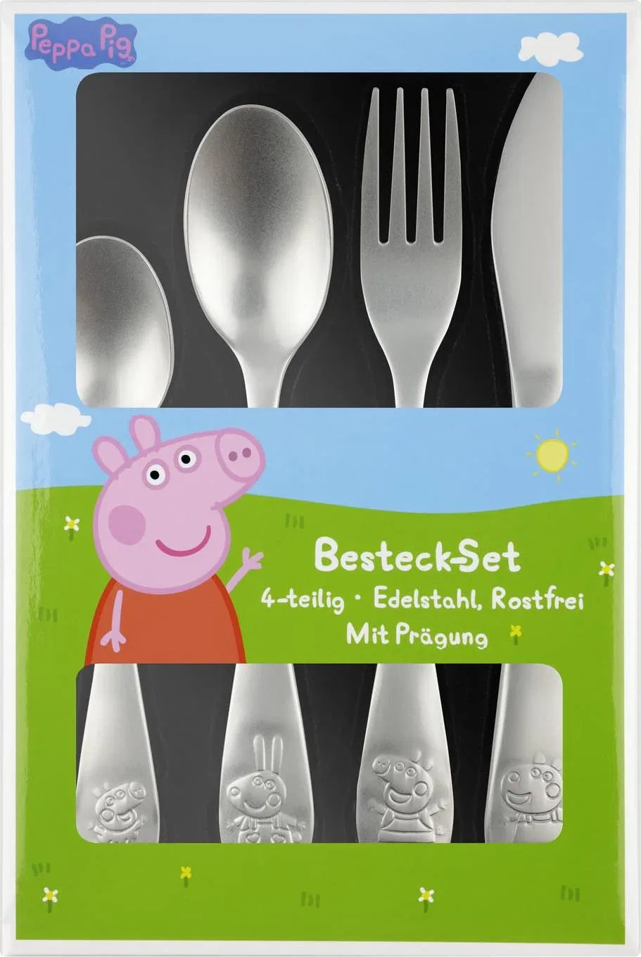 Детский набор столовых приборов 4 предмета с тиснением Peppa Pig P:os — фото 2