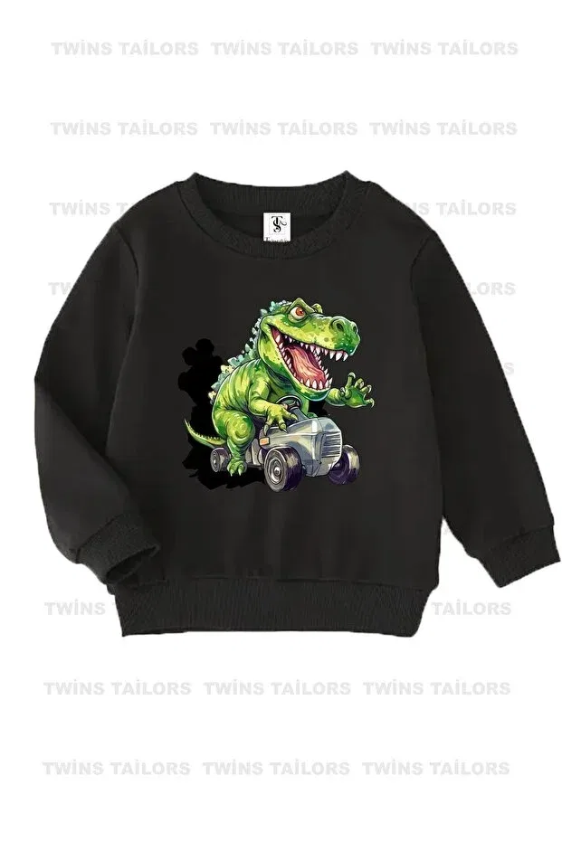 Детские свитшот для девочек с принтом Dinosaur printed 3-pack Twins Tailors, Black — фото 4