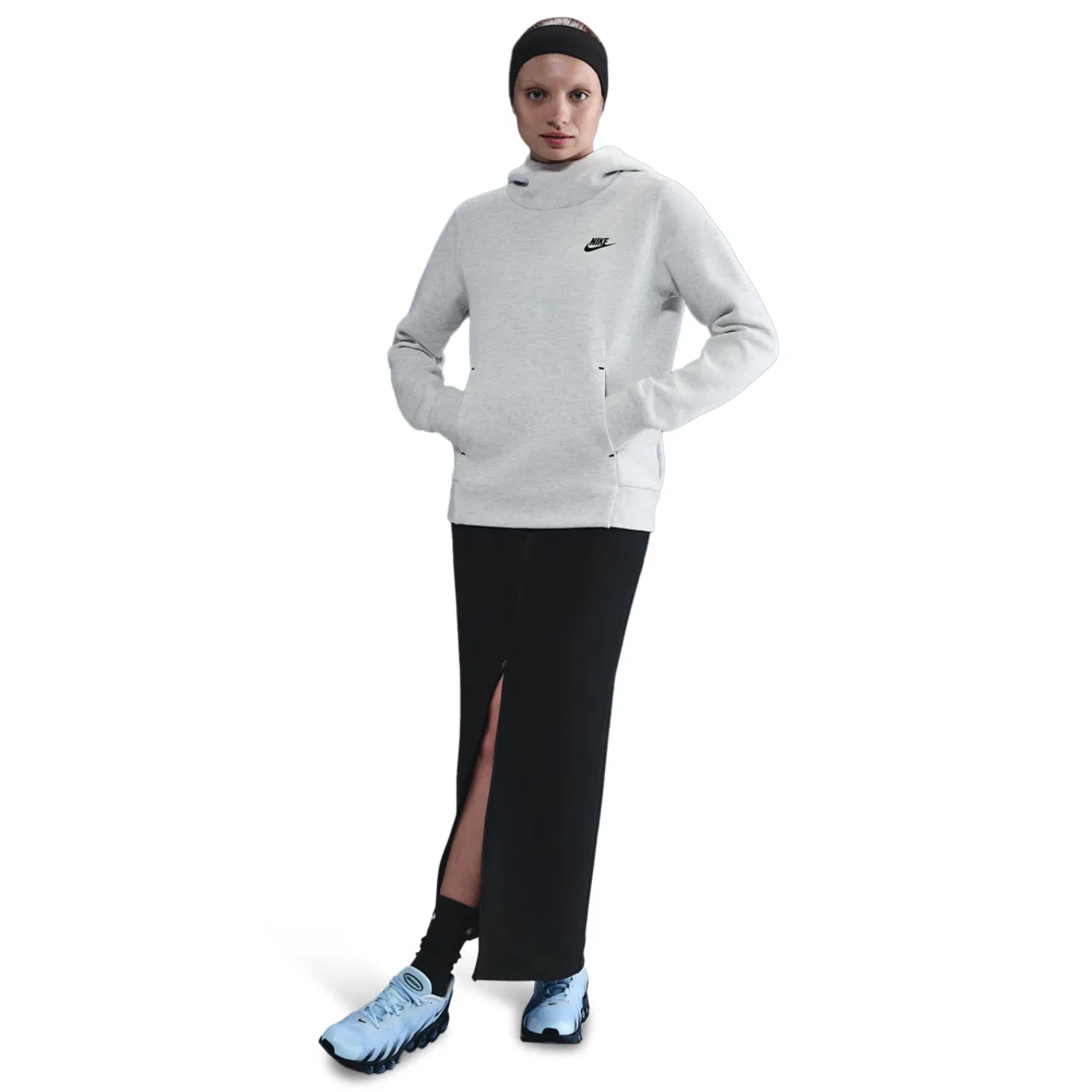 Женское худи Tech Fleece Nike, цвет Light Grey/Heather/Black — фото 3
