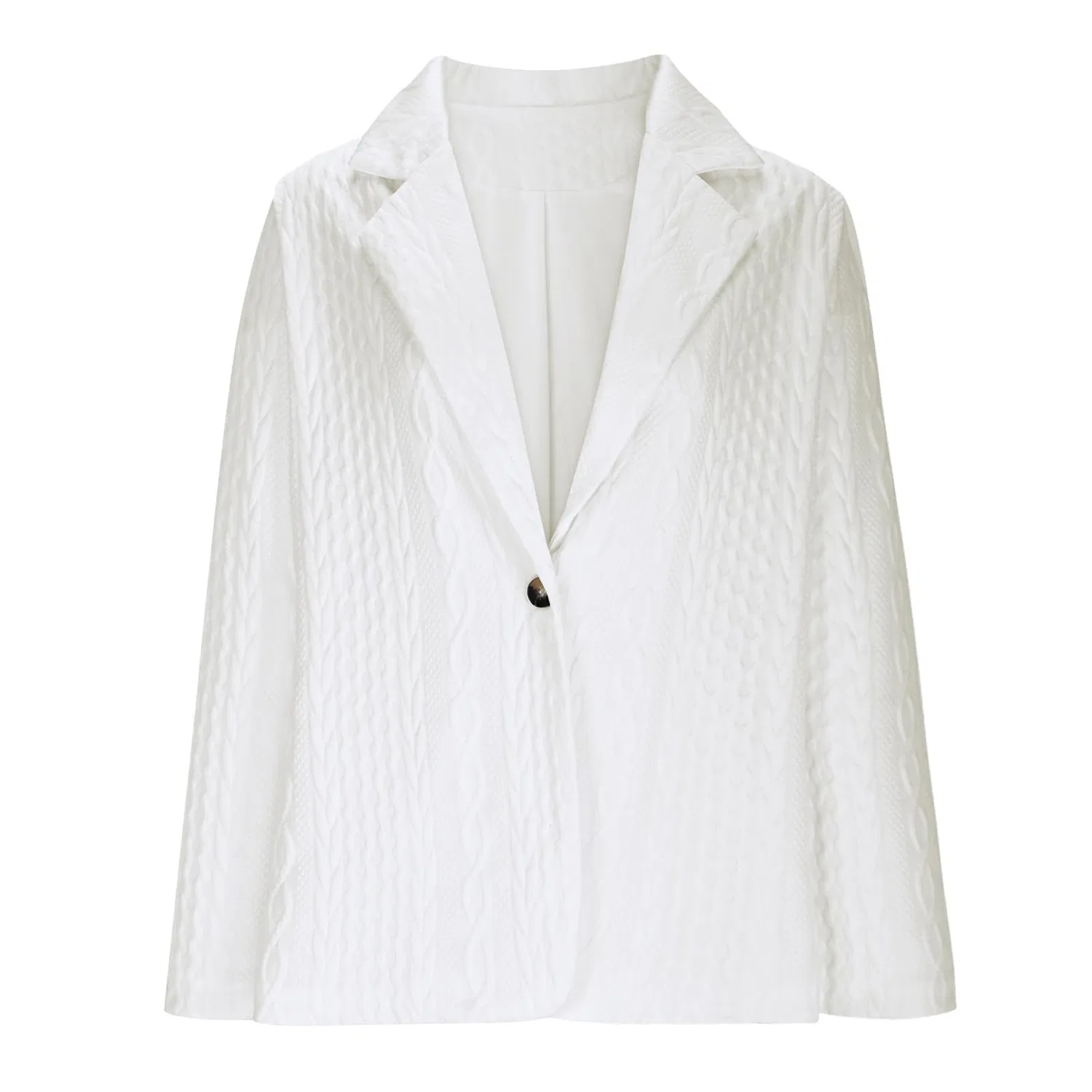 Женский жакет с лацканами и одной пуговицей, без карманов, Fashion Women Jackets UK Knitted Jacquard Jacket, White — фото 2