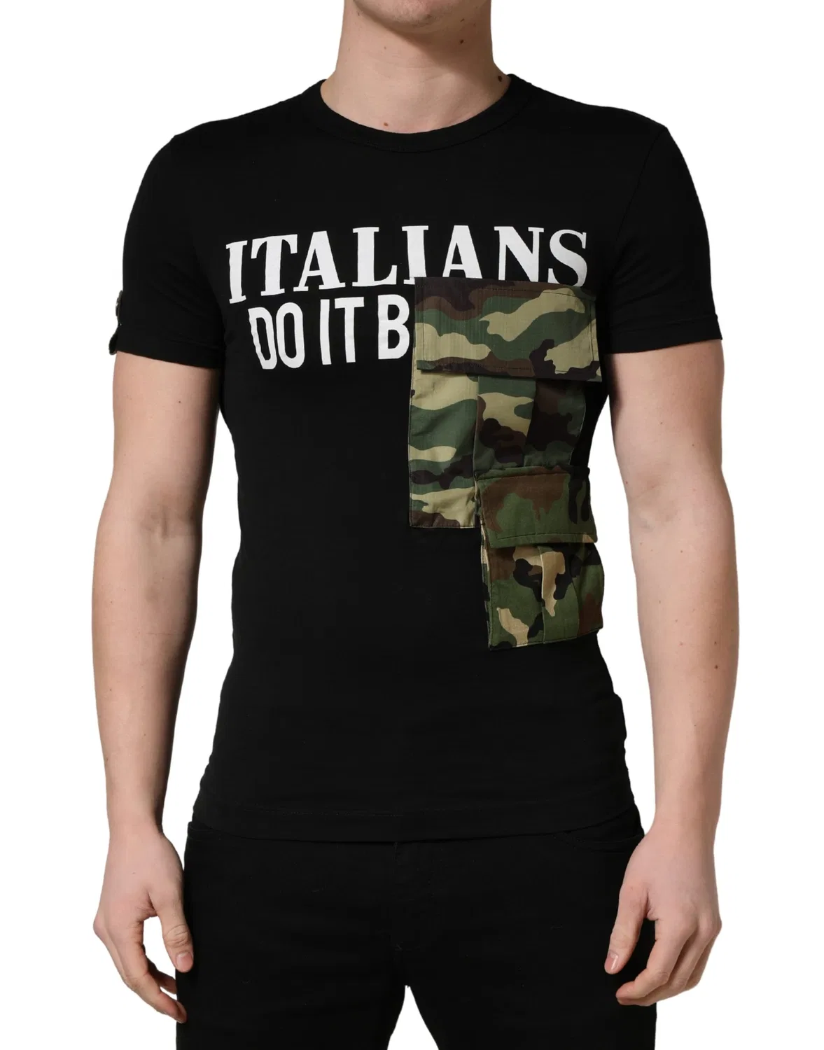 Мужская футболка с коротким рукавом с принтом Italians Do It Better Camo Pocket Dolce & Gabbana, черный