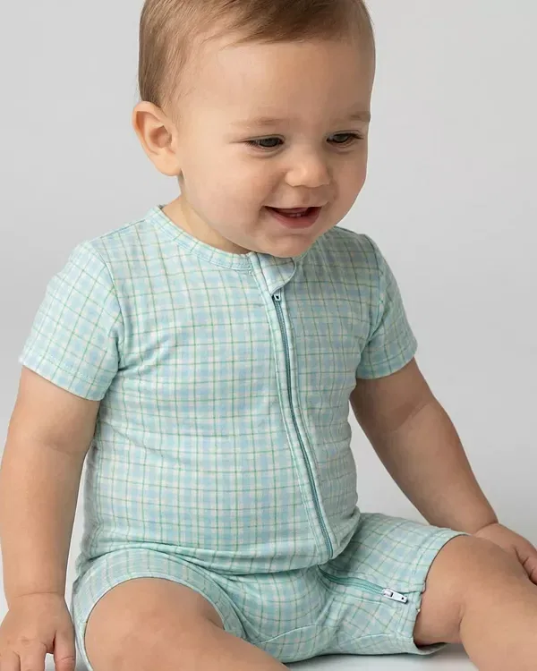 Детский комбинезон для мальчиков бамбуковый Grass Picnic Motette, Light Blue Gingham With Green Lines — фото 3