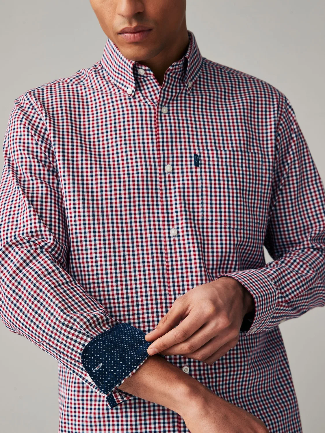 Рубашка оксфордская, клетка гингам, Red Gingham Regular Fit Easy Iron Button Down Next, Red Gingham — фото 4
