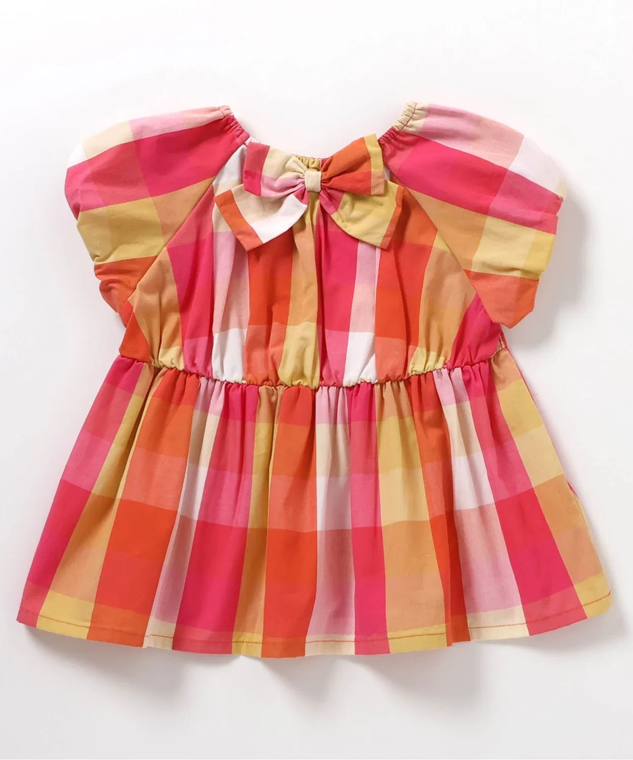 Детская туника с бантом на спине, с коротким рукавом, модель Back Ribbon, apres les cours, Yellow — фото 4