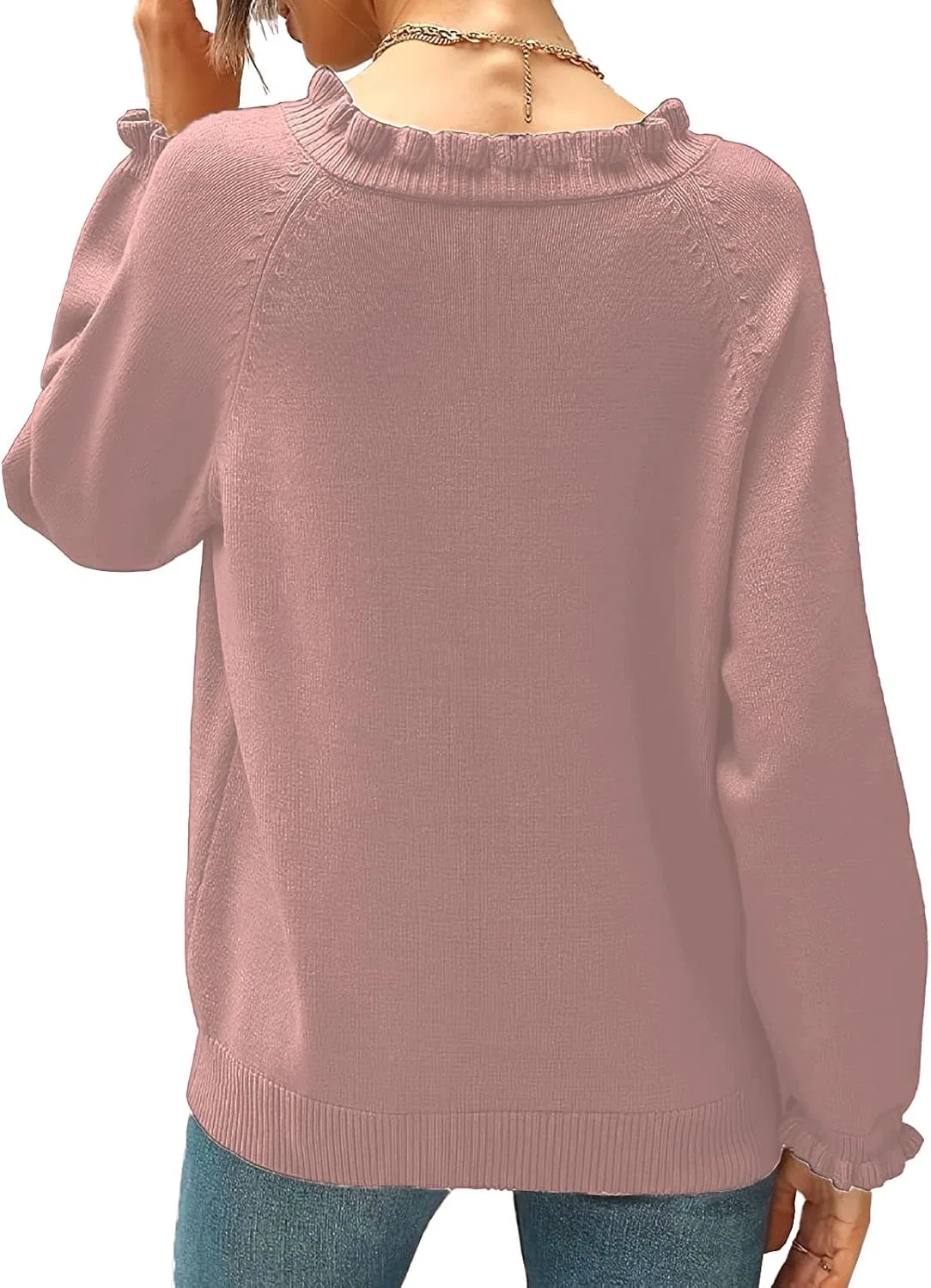 Женский свитшот с рюшами, модель Ruffle Sweaters, розовый — фото 4