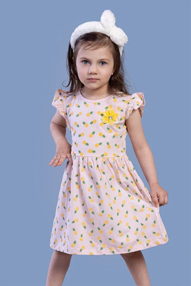 Детское платье для девочек с принтом Pineapple Printed Floral Dress Toontoy, Powder