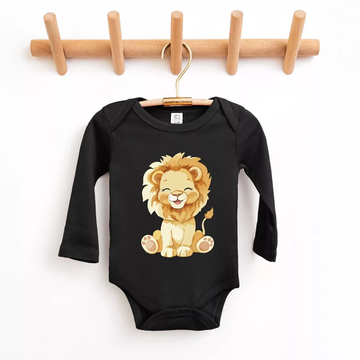 Детское боди с длинным рукавом Watercolor Lion The Juniper Shop, Black