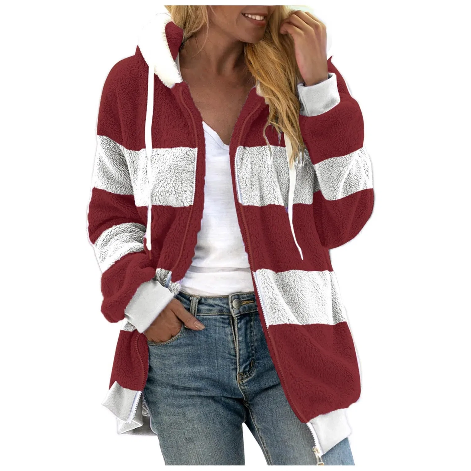 Женская флисовая куртка с капюшоном и принтом, Warm Fleece Teddy, Rosso