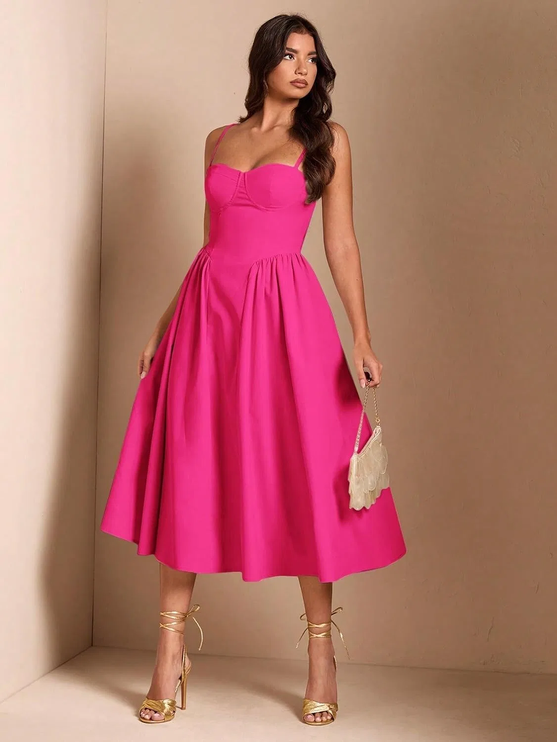 Женское элегантное платье миди с открытой спиной Cami, Hot Pink — фото 3