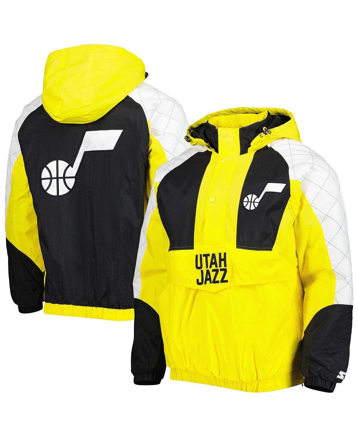 

Золотая мужская куртка в клетку utah jazz с капюшоном с капюшоном и молнией до половины Starter