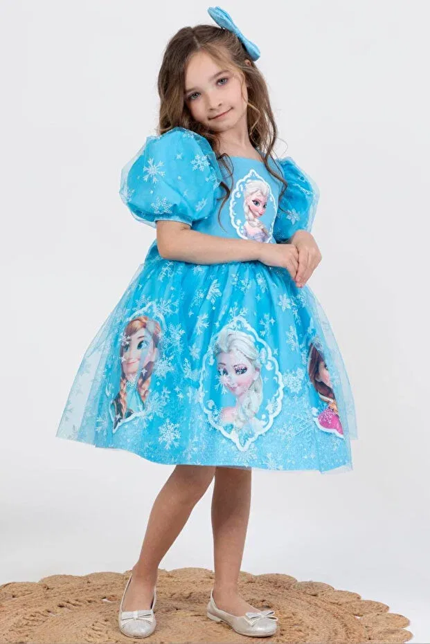 Детское платье для девочек с коротким рукавом Elsa short sleeve girl's dress blue frozen Turuncu Gardrop, Blue — фото 3