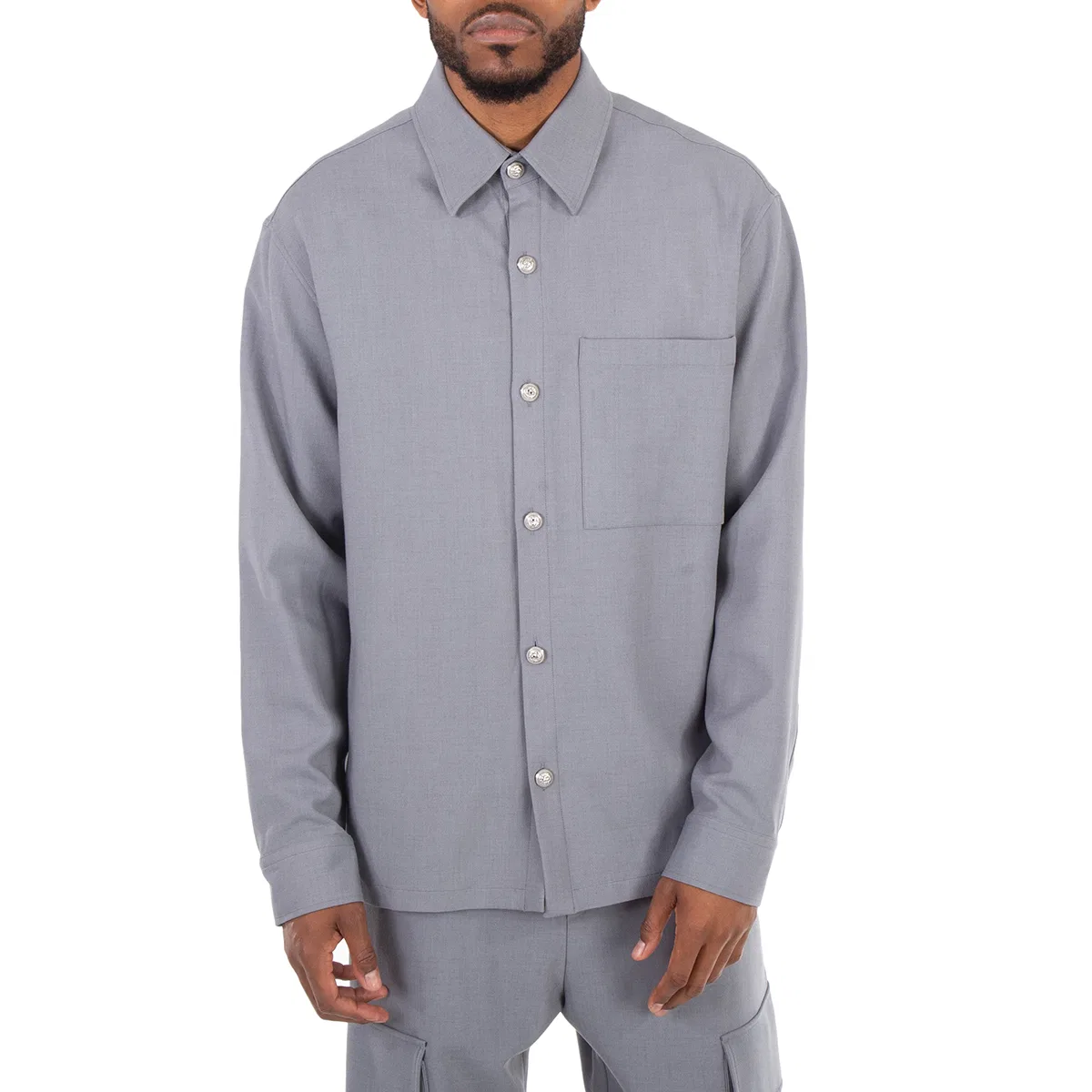 Рубашка с рельефными пуговицами и прямым низом Balmain, Gris Chrome