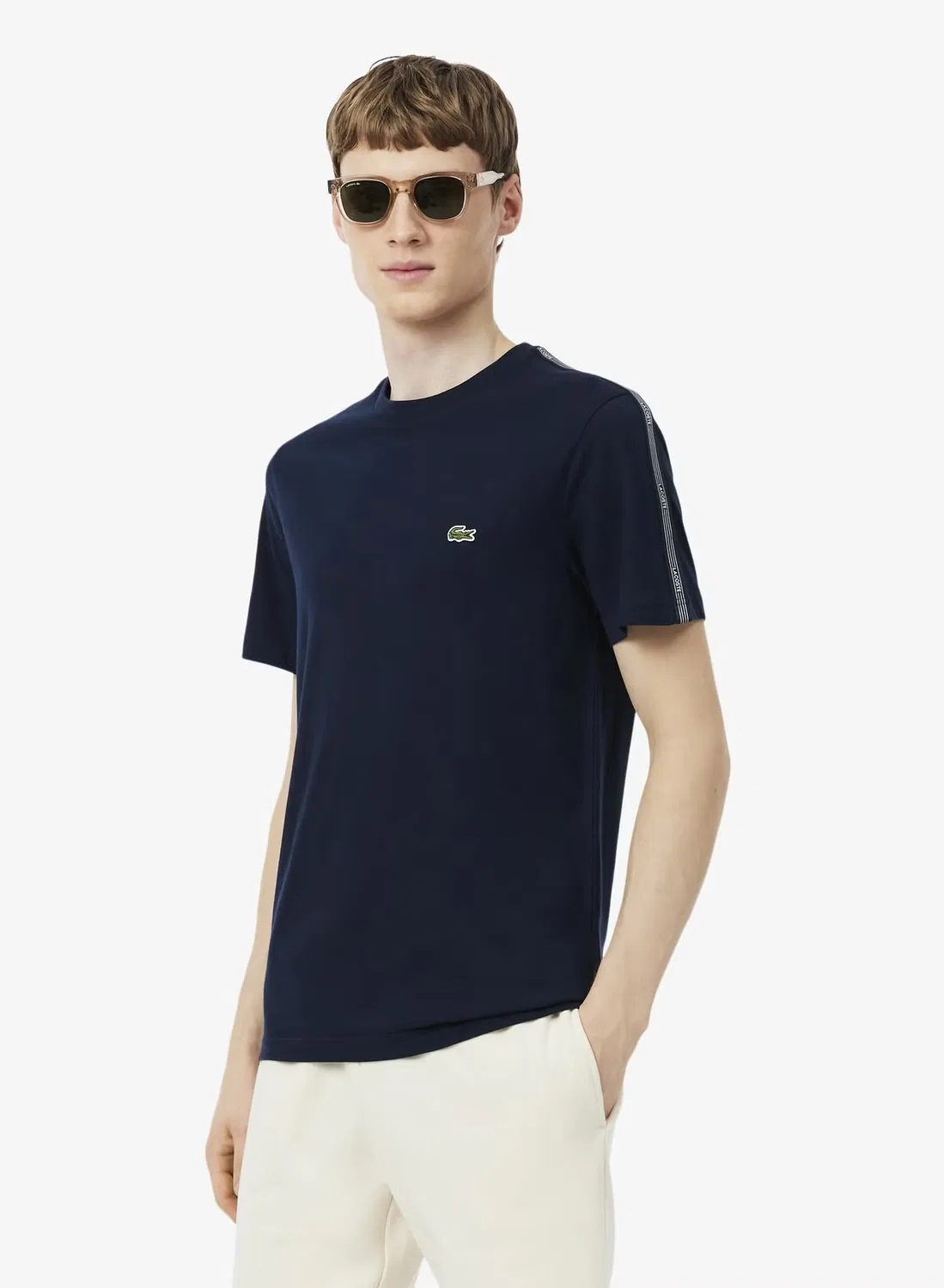 Футболка с полосатым принтом Lacoste, темно-синий