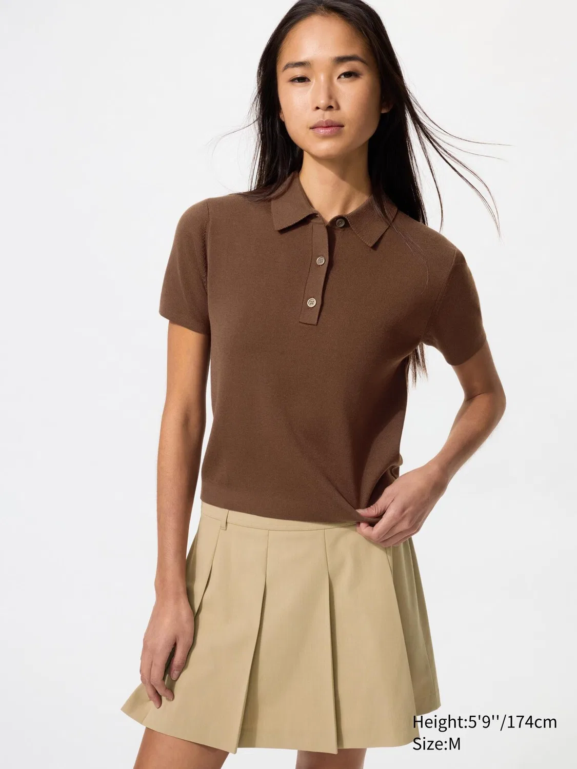 Свитер поло Uniqlo, с коротким рукавом, коричневый