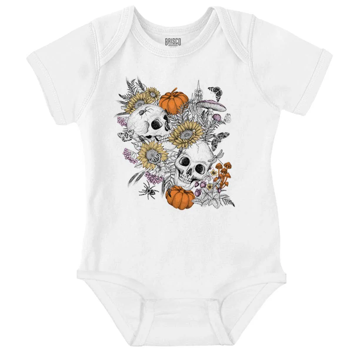 Детский боди-комбинезон с принтом Fall Autumn Skulls Flowers Tattoo Brisco Brands, White