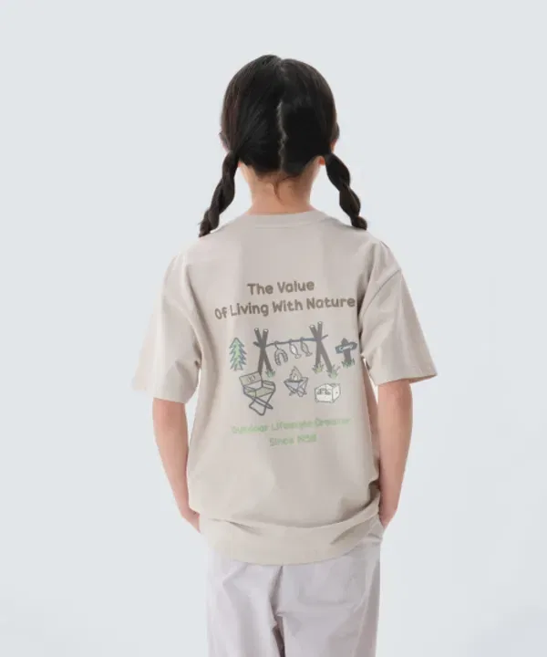 Футболка детская с коротким рукавом, кемпинговая, Snowpeak Apparel Kids, песочный бежевый
