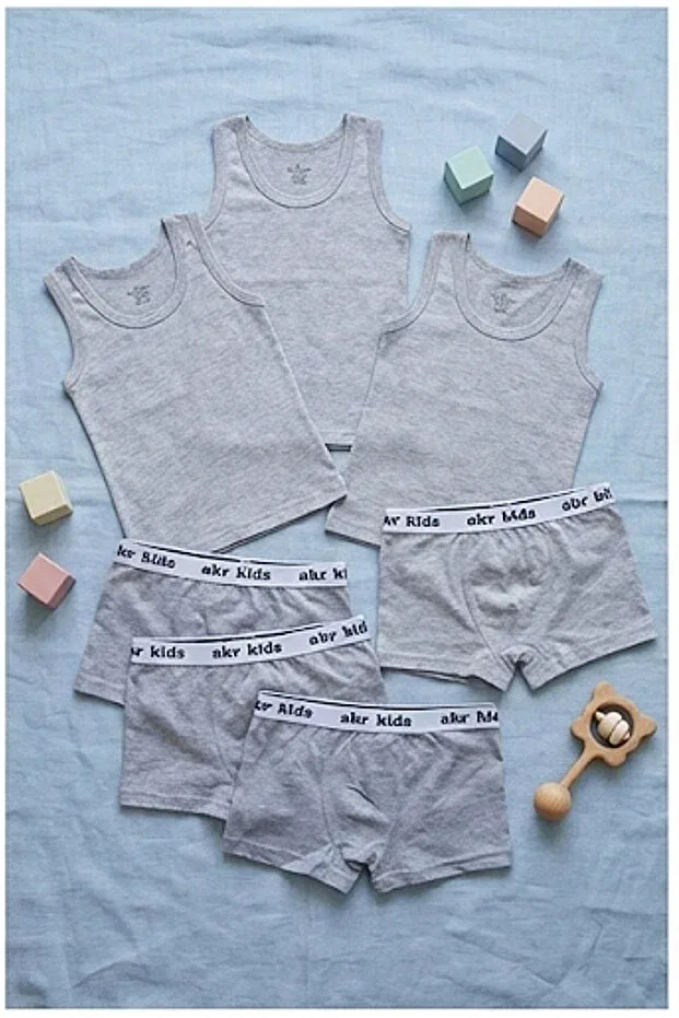 Детский комплект трусов для мальчиков хлопковый 12-Pack boys' underwear set (6 tanks + 6 boxers) Pi Giyim, Gray — фото 3