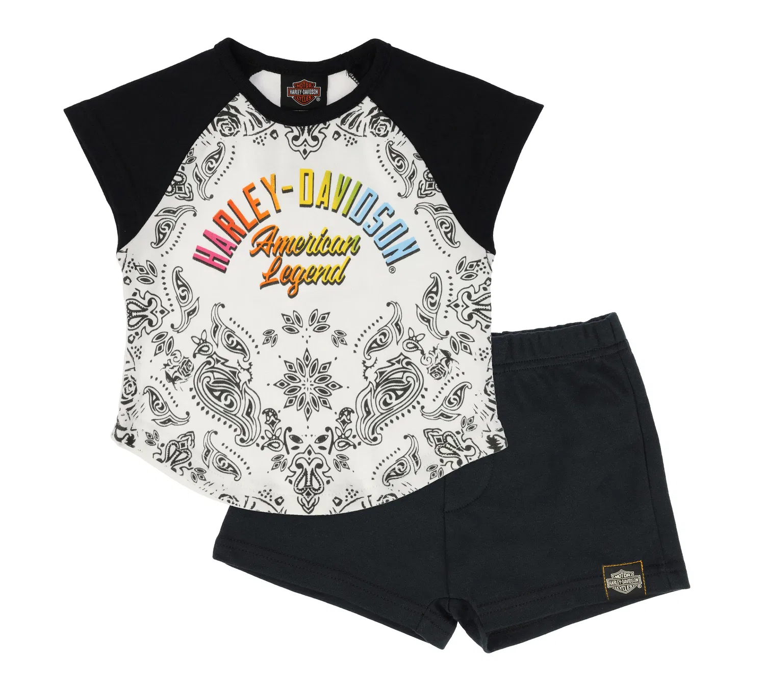 Комплект для малышки с принтом бандана Toddler Girls Knit Short Set Harley Davidson, White/Black
