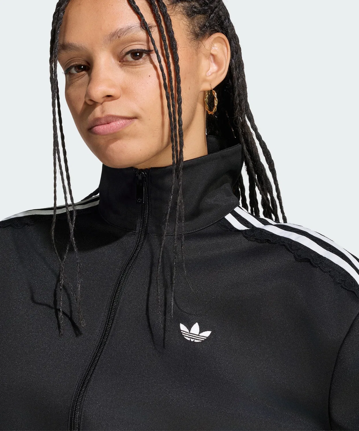 Женский оверсайз-трек-топ с кружевными вставками Adidas Originals, Black — фото 4