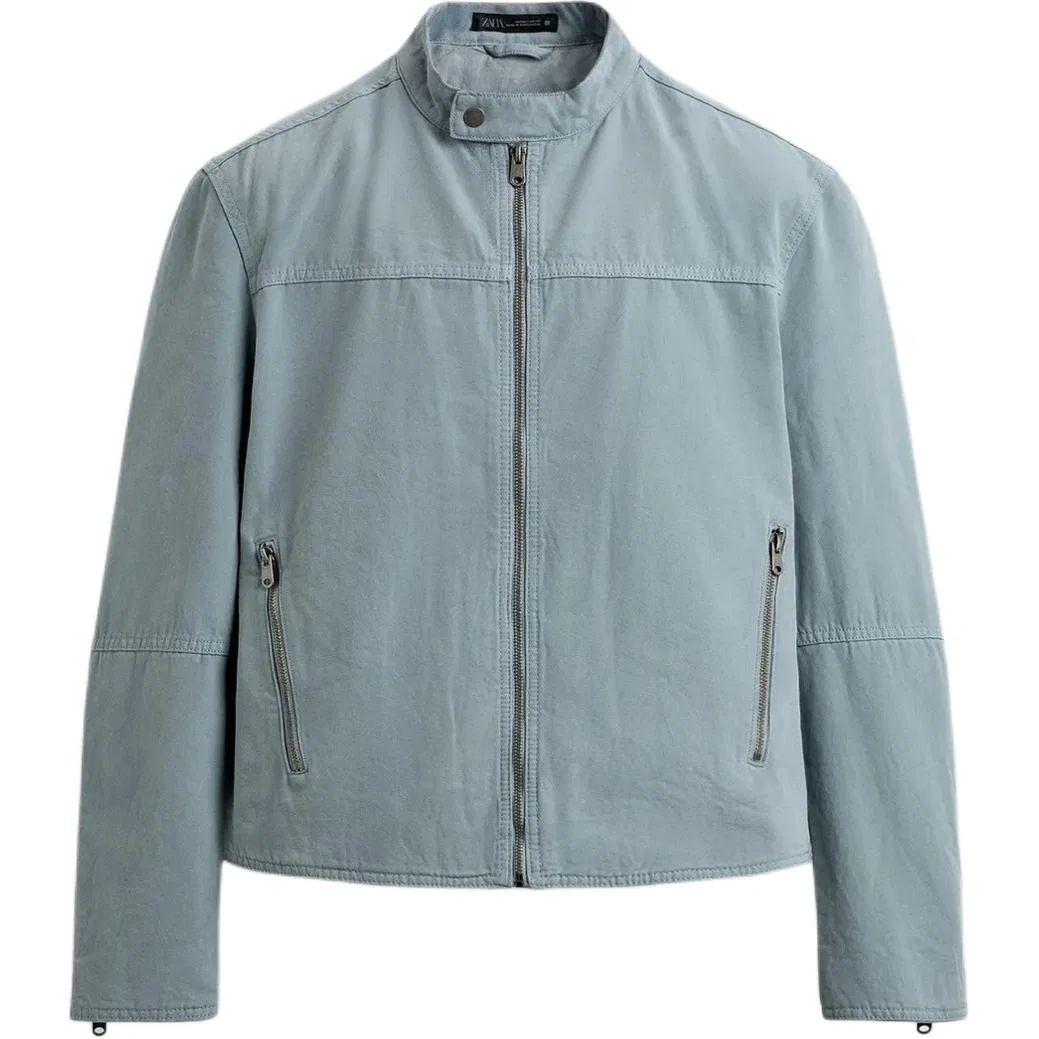 Мужская куртка с воротником-стойкой и прямым кроем Washed Sky Blue ZARA, Washed Sky Blue