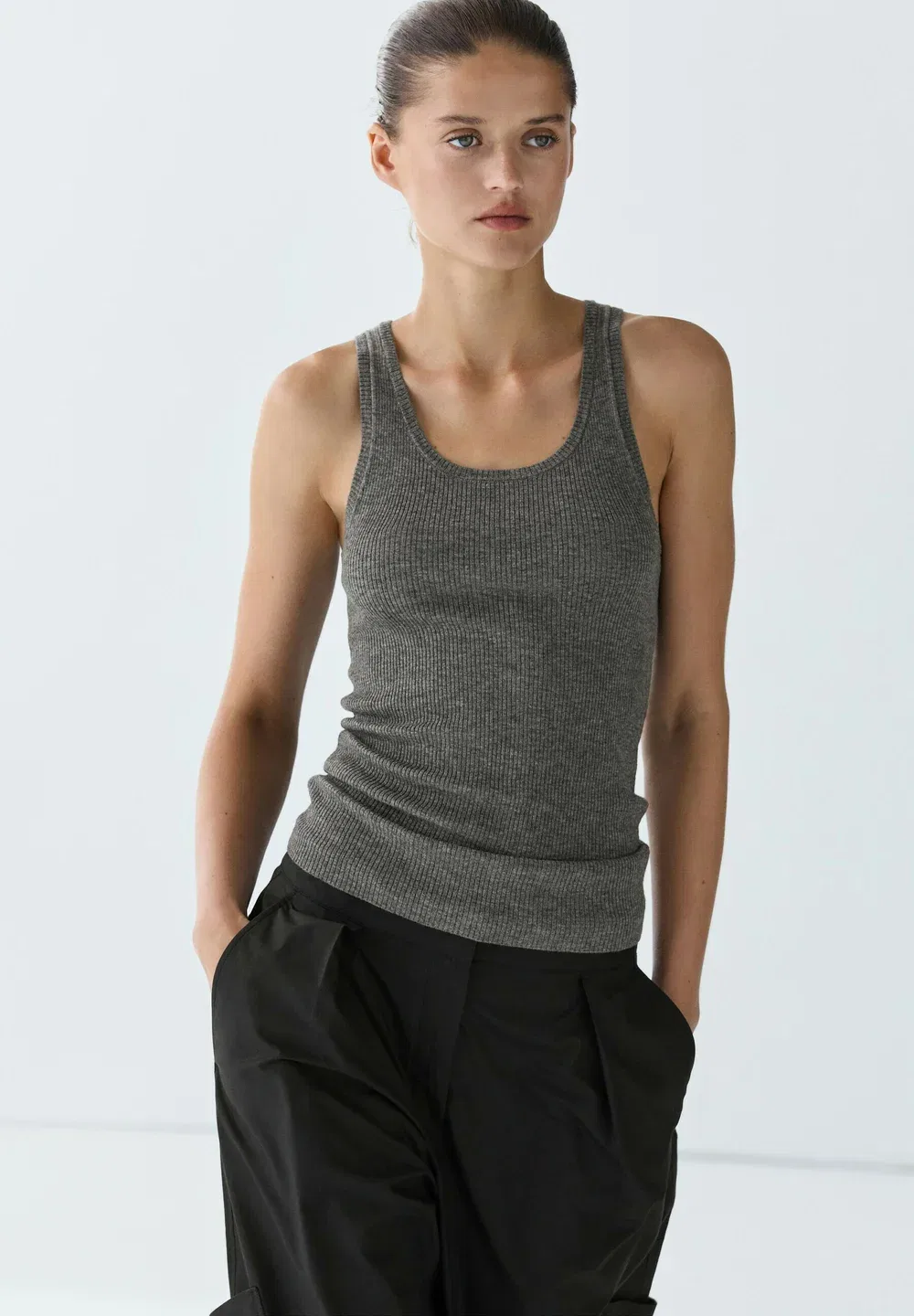 Топ из ребристой шерстяной смеси - топ Massimo Dutti, Grey