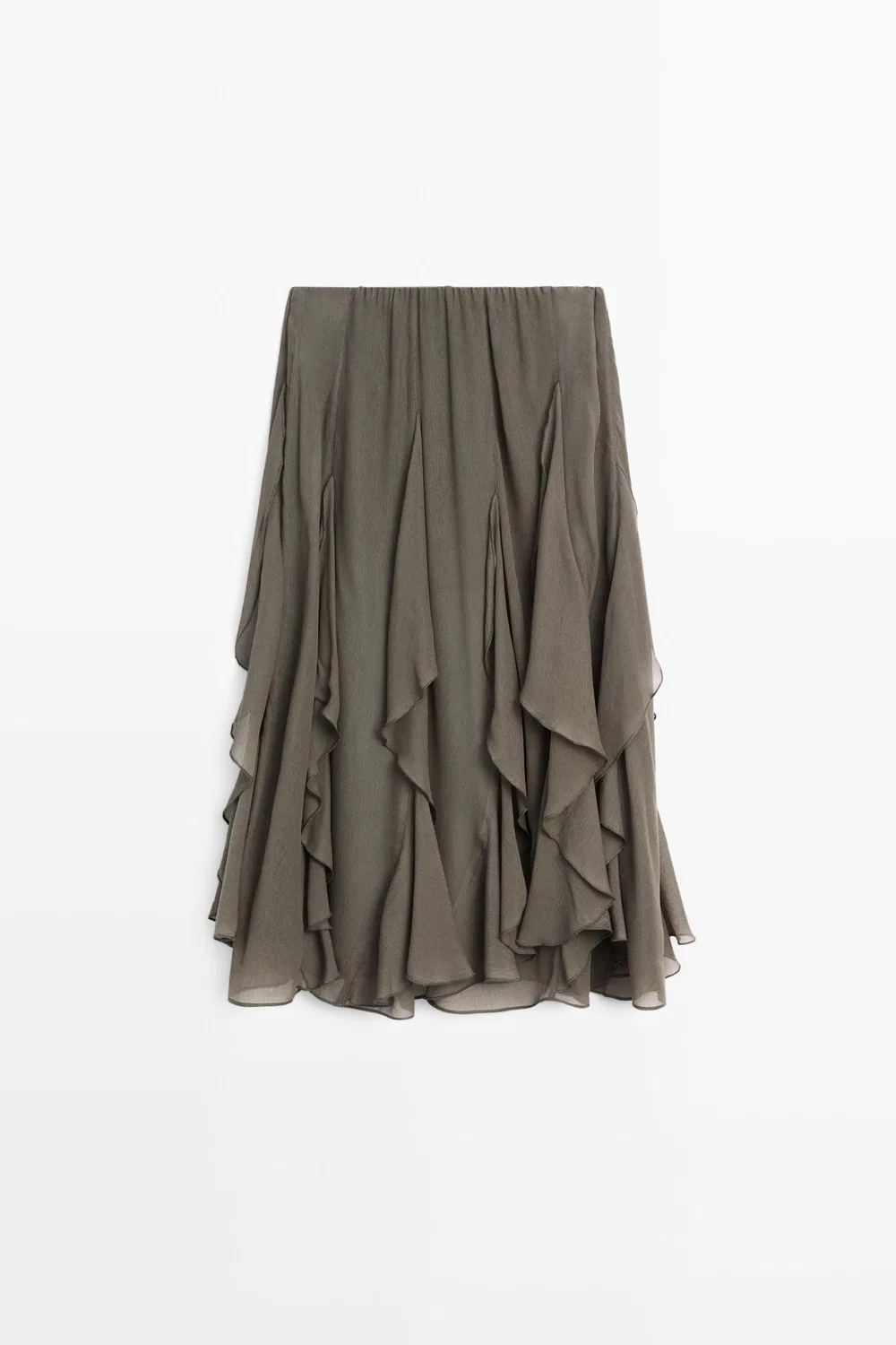 Юбка-миди Massimo Dutti Flowing With Ruffle Detail, зеленый — фото 2