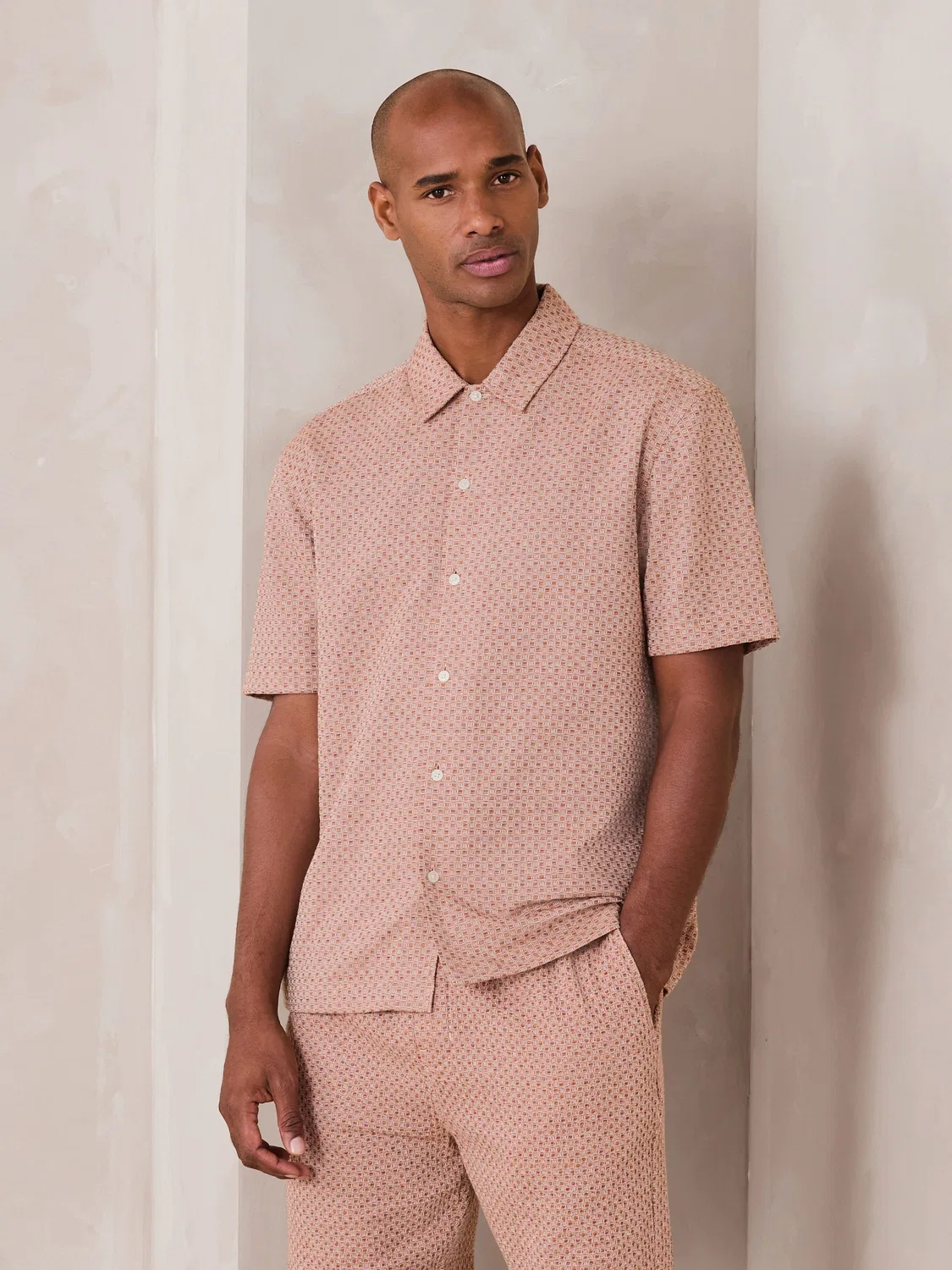 Рубашка с коротким рукавом, вафельная текстура, Orange Textured Waffle Short Sleeve Shirt Next, оранжевый