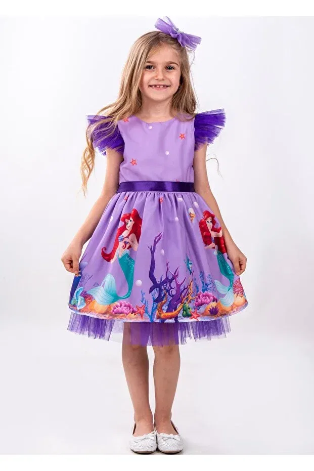 Детское платье для девочек с принтом Mermaid patterned tulle detailed Buse&Eylül Bebe, Purple