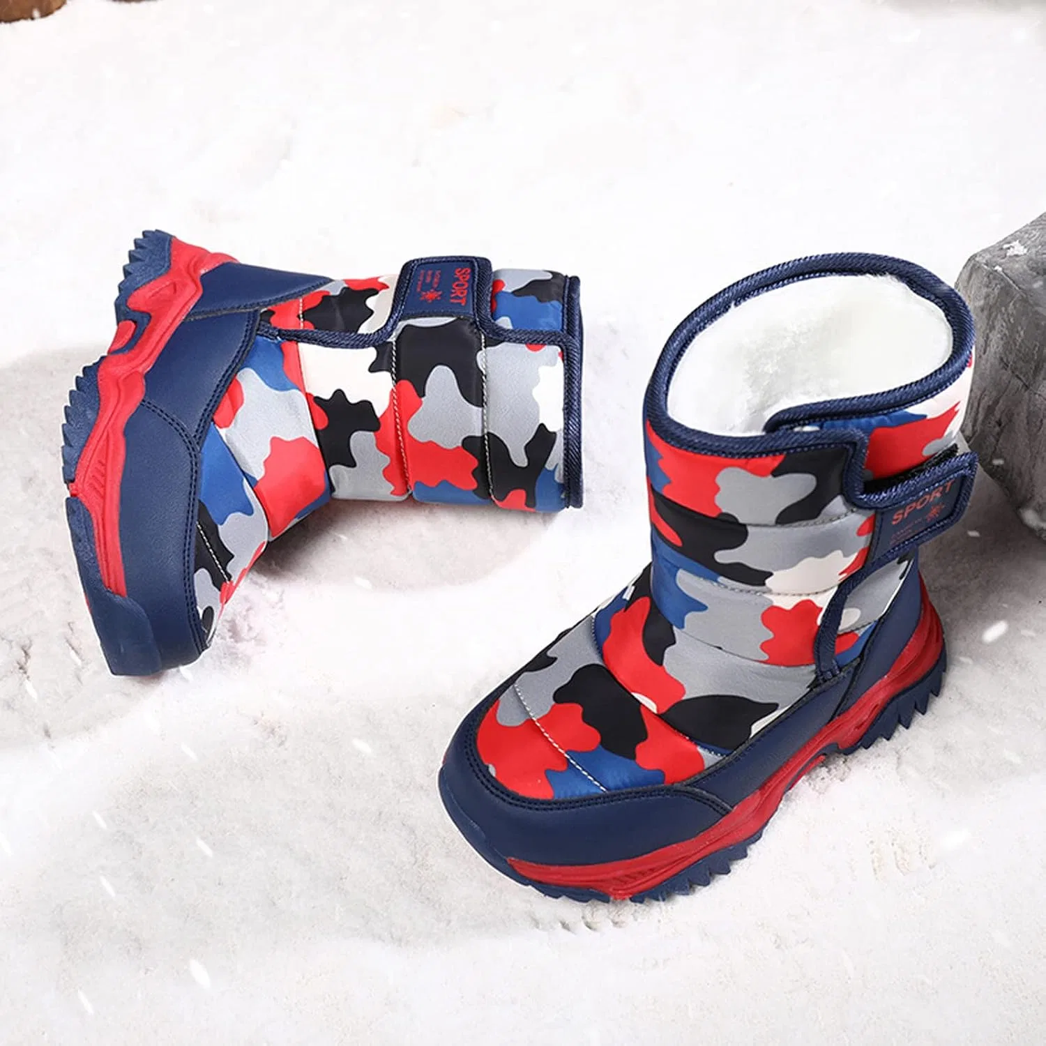 Детские зимние ботинки для девочек и мальчиков с теплой подкладкой FLIOZY, Navy Camo — фото 3