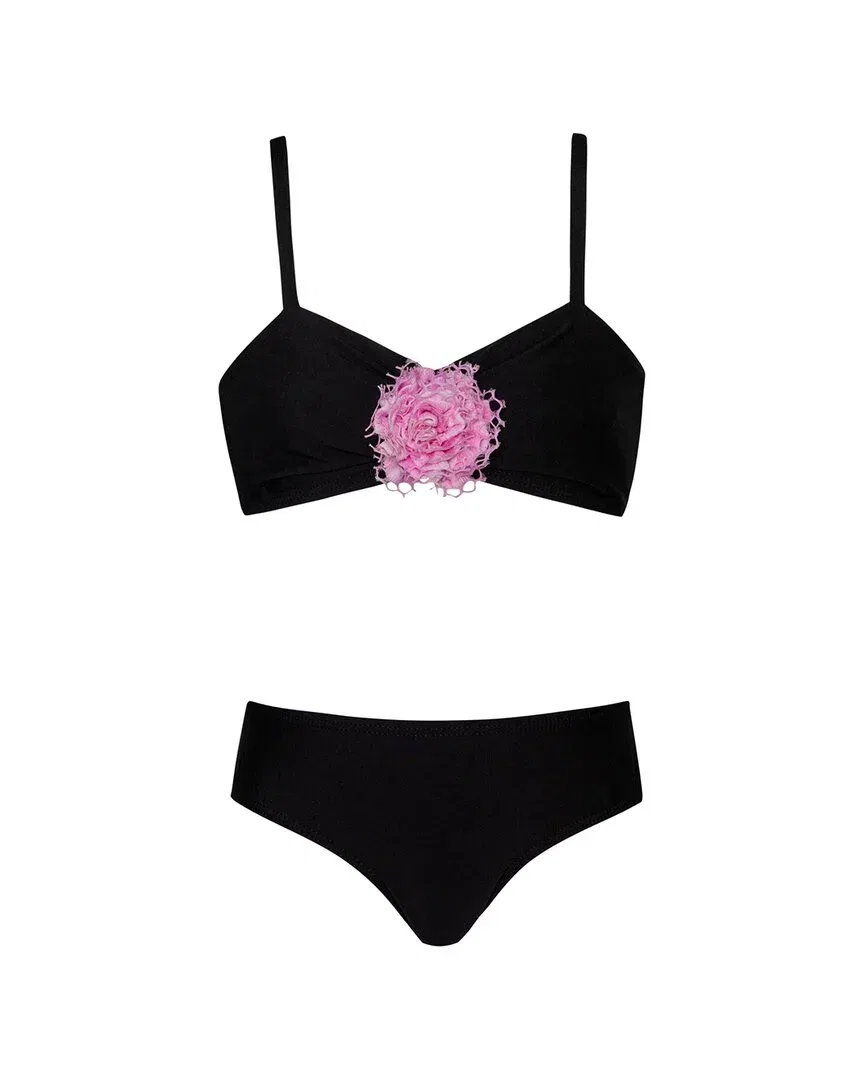 Детский купальный комплект из двух предметов с отделкой розеткой PQ Swim Kids Two Piece Bathing Suit, черный