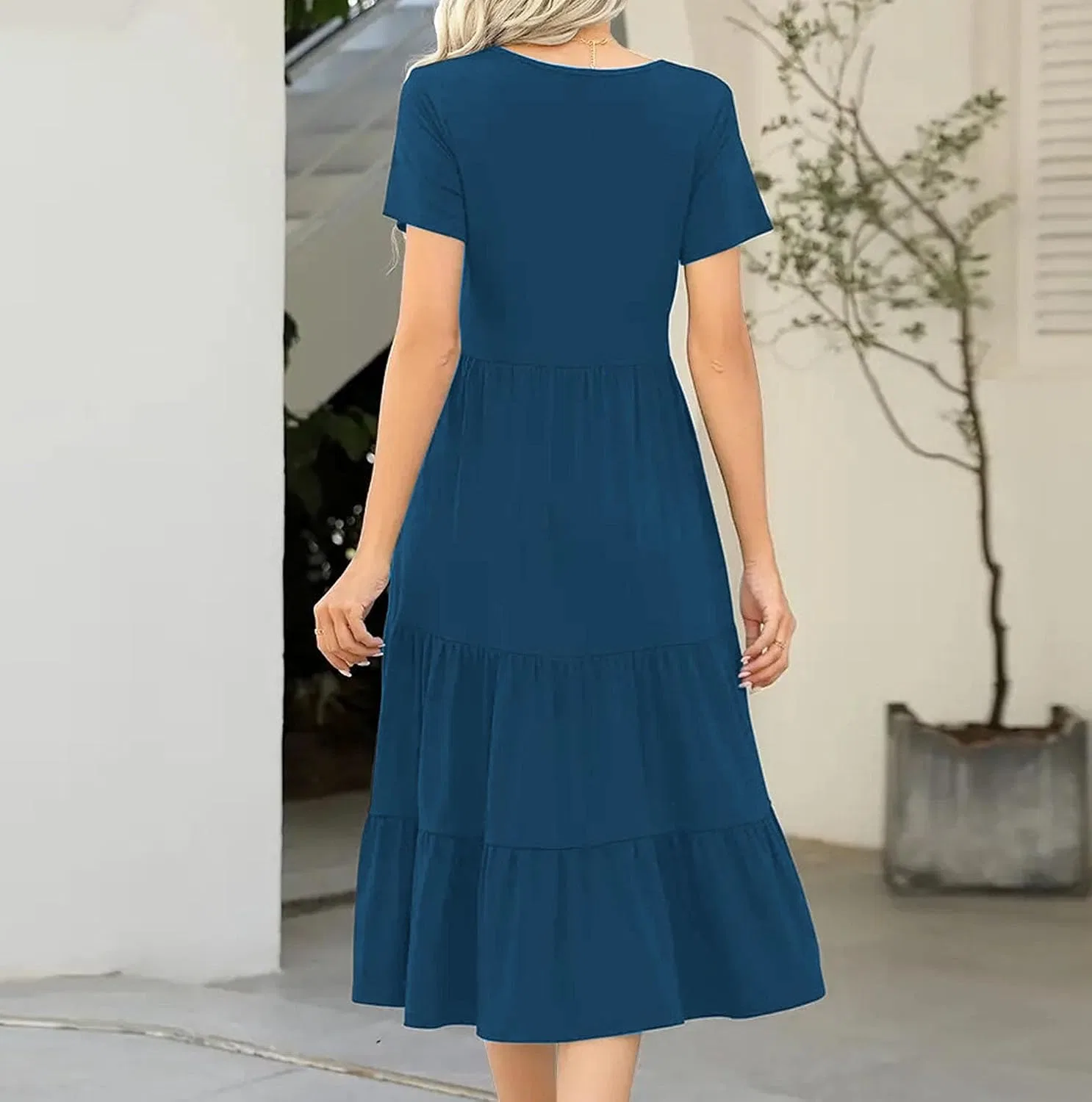 Женское платье-трапеция с принтом Summer Casual Bohemian Floral, синий — фото 3