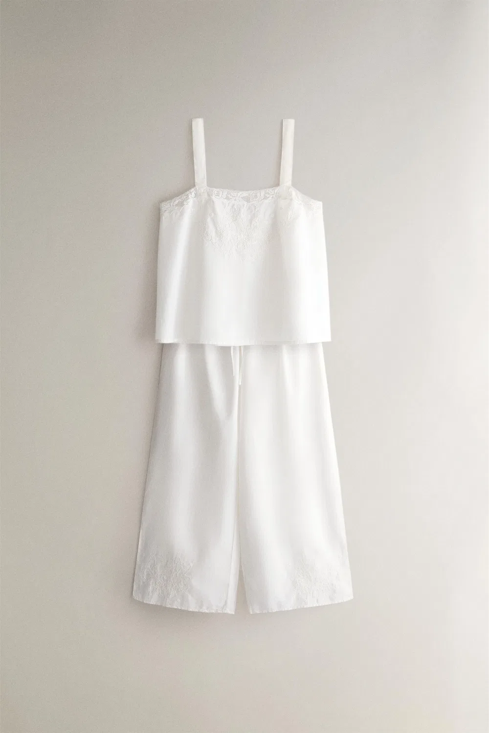 Хлопковые брюки с вышивкой ZARA, Oyster-white — фото 4