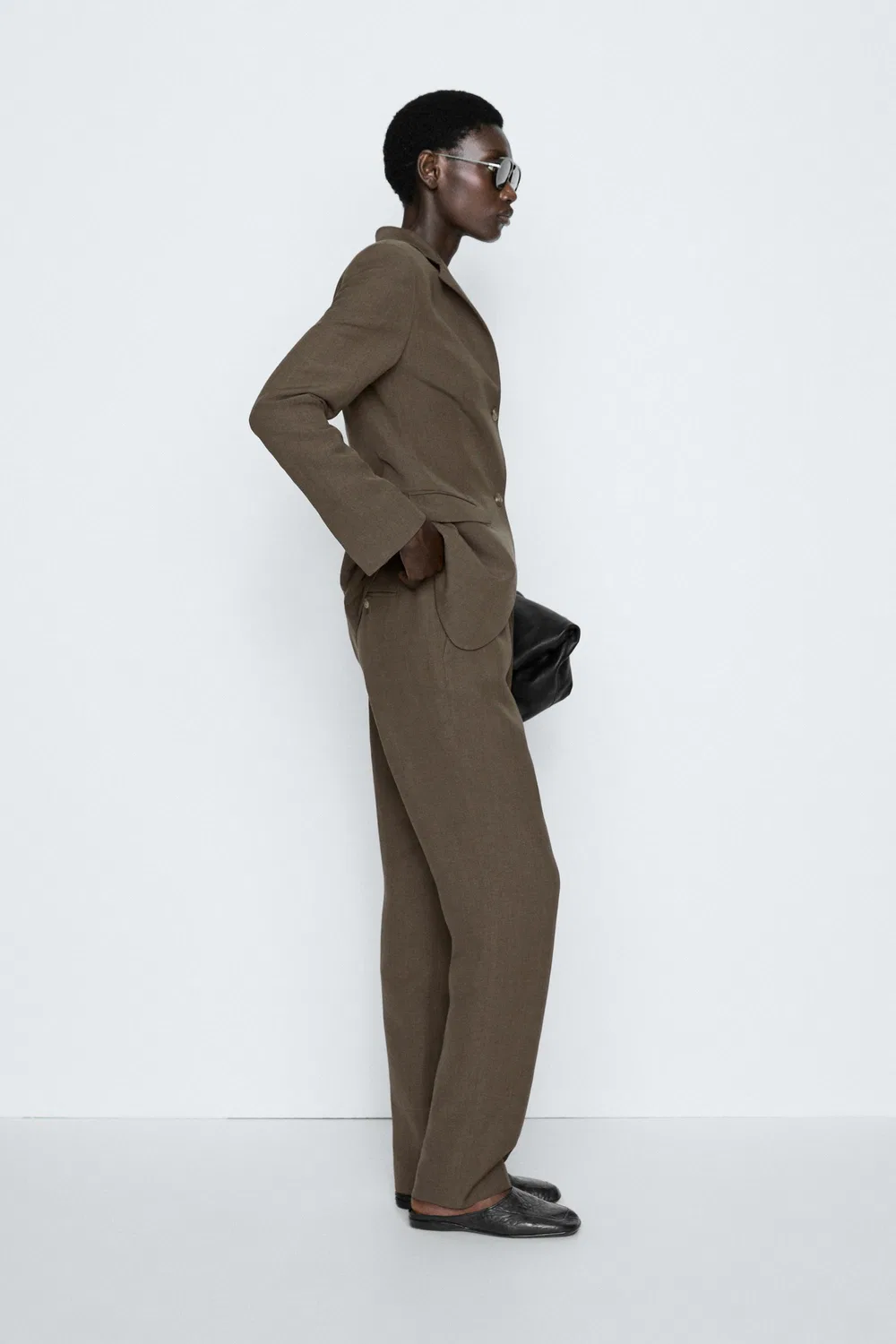 Брюки Massimo Dutti Studio Linen-Blend Tailored, коричневый — фото 3