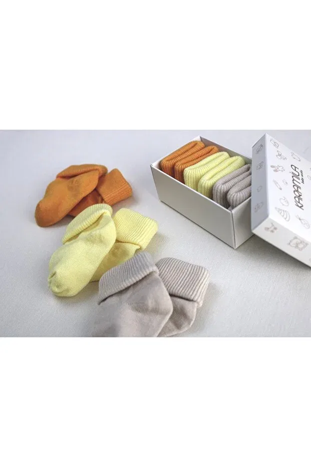 Детские носки для новорожденных с принтом 3-Piece baby socks Karamila, Yellow-Orange-Stone