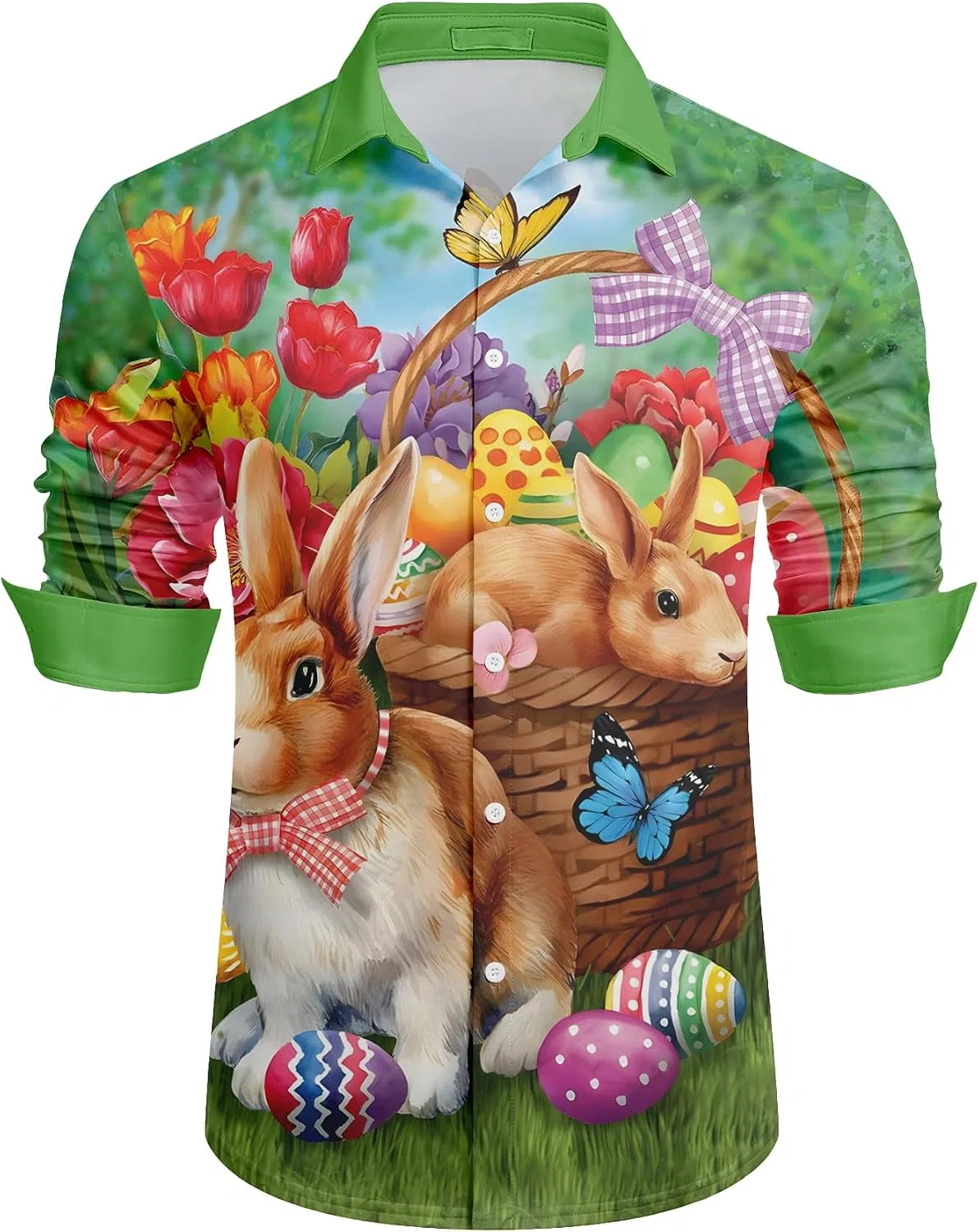Мужская рубашка с коротким рукавом с принтом кролика, Easter, Polyester, 03#easter — фото 4