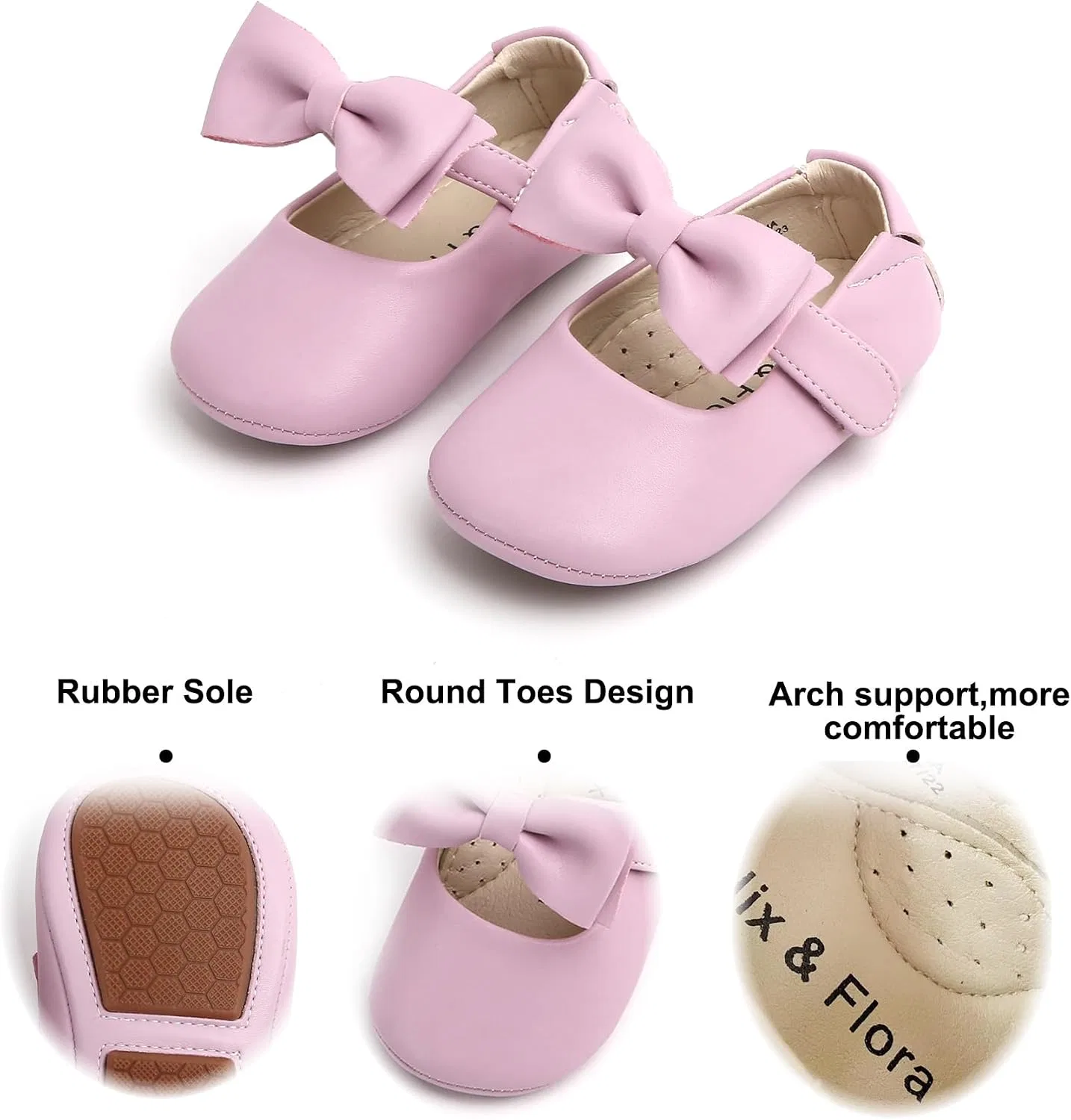 Детские туфли Мэри Джейн на мягкой подошве Moccasins Rubber Sole Crib Shoes Felix & Flora, Purple — фото 4