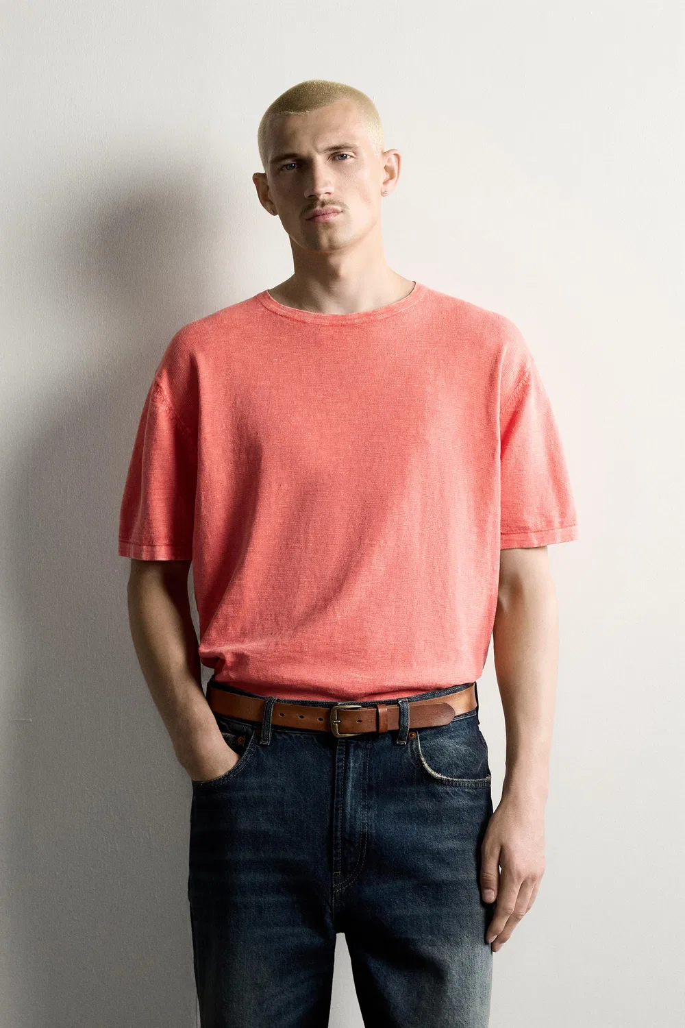 Футболка из текстурированного вяза ZARA, Coral — фото 2