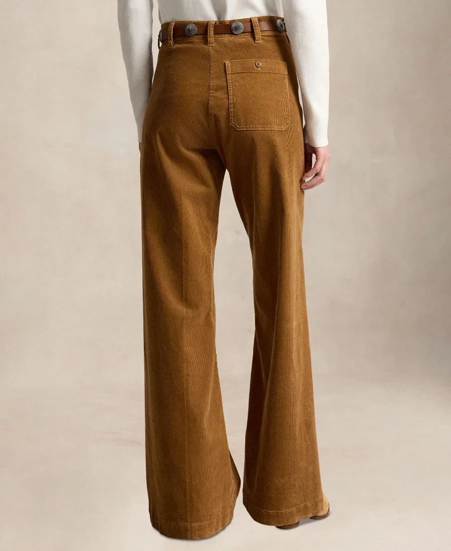 Женские брюки-клеш из вельвета Beaton Corduroy Flared Pants Polo Ralph Lauren, Tan — фото 4