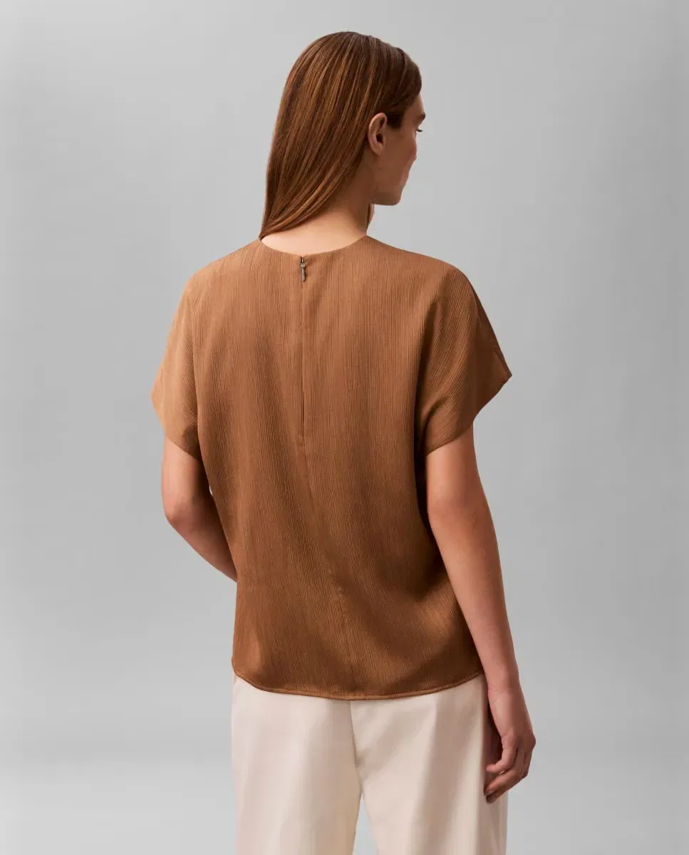 Женская блуза с плиссе с металлической отделкой Calvin Klein, Marrón — фото 2