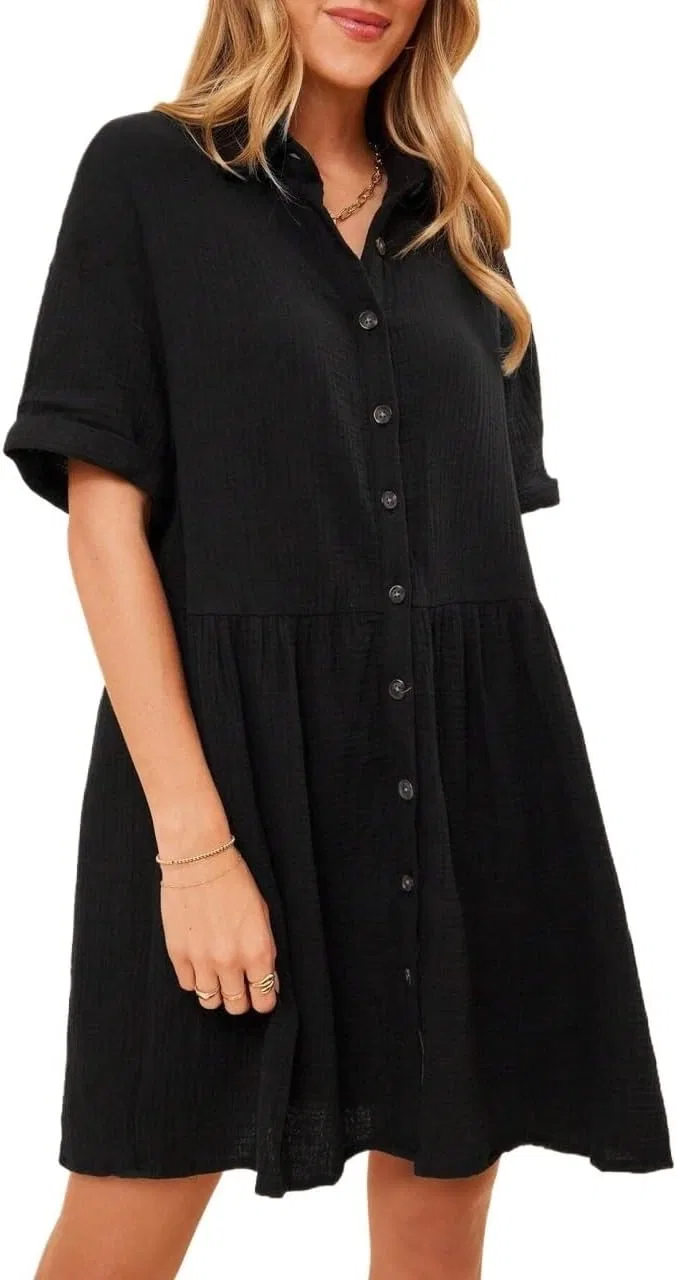 Женское мини-платье с рюшами High Waisted Short Sleeve, Black