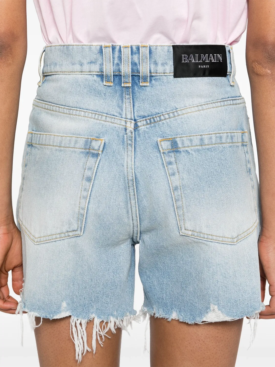 Джинсовые шорты с высокой талией Balmain, синий — фото 4