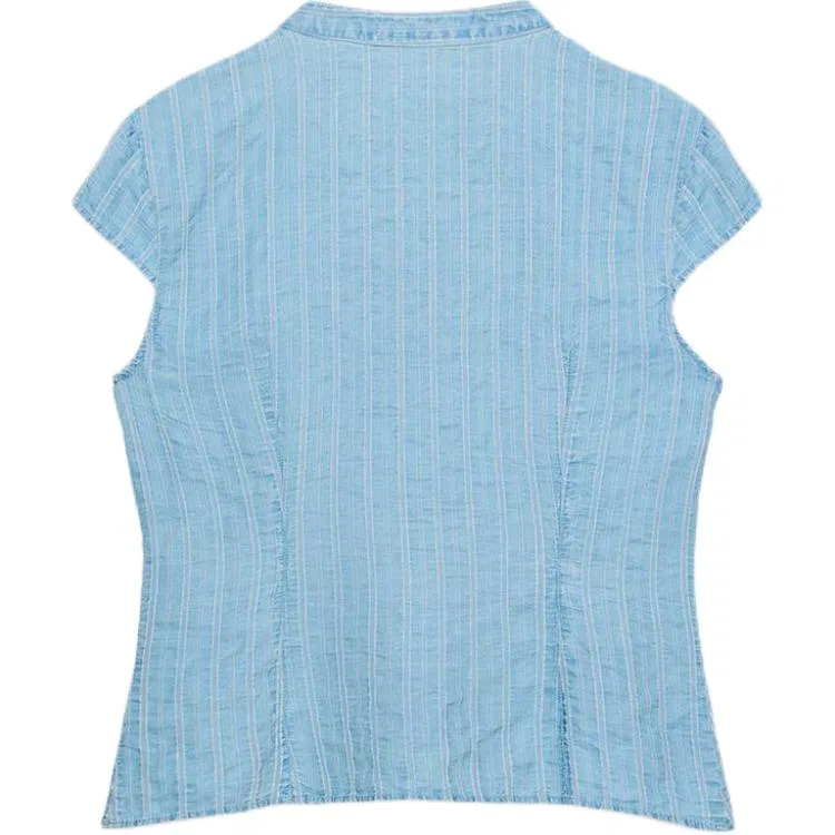 Женская футболка с воротником-стойкой Light Blue ZARA, Light Blue — фото 3