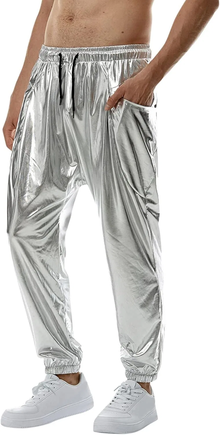 Мужские блестящие брюки с пайетками, модель Metallic Shiny Pants, серебристый