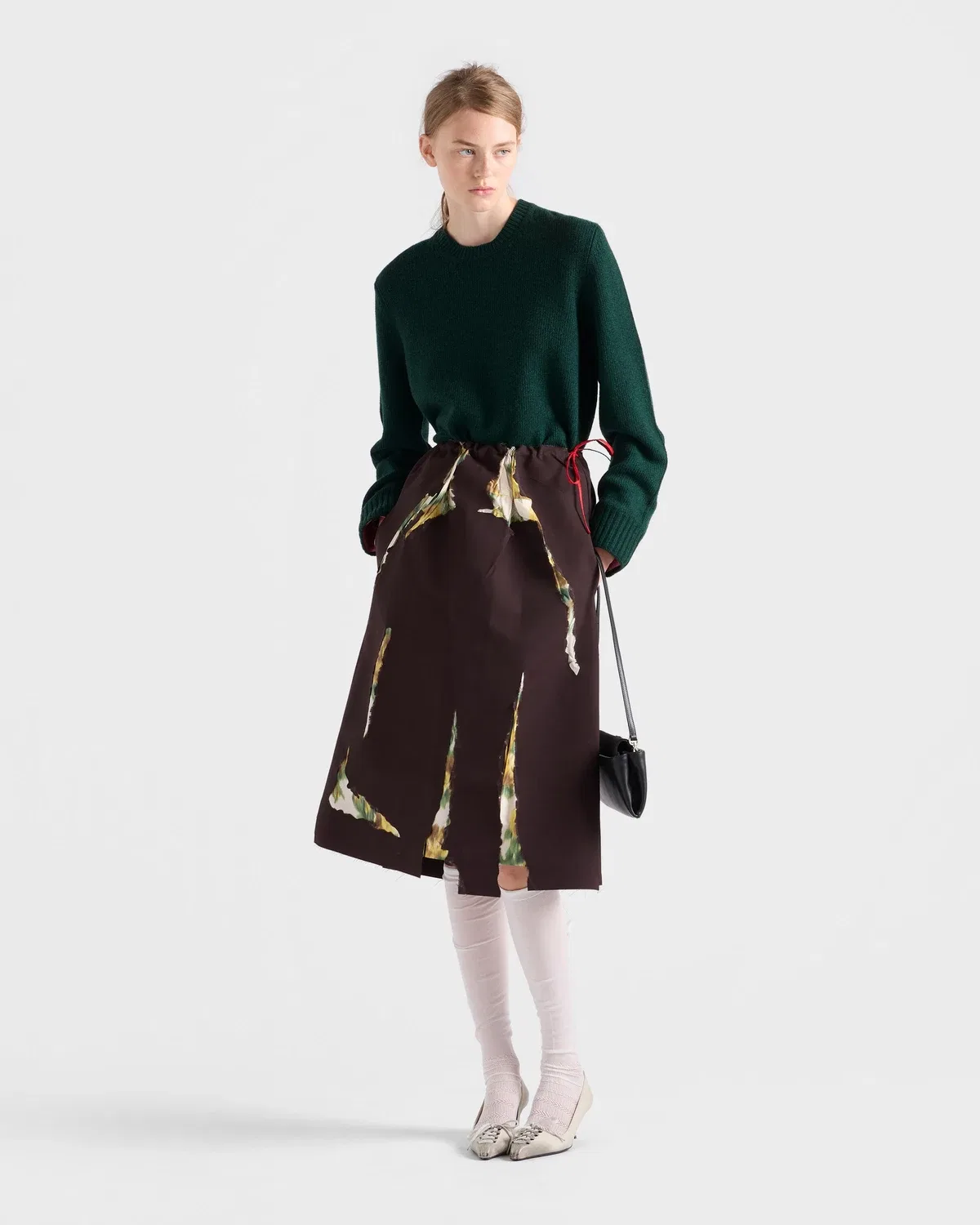 Юбка с цветочным принтом Prada, коричневый — фото 2