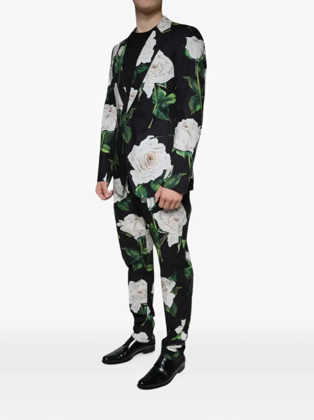 Костюм из хлопка с принтом роз DOLCE & GABBANA, черный — фото 2
