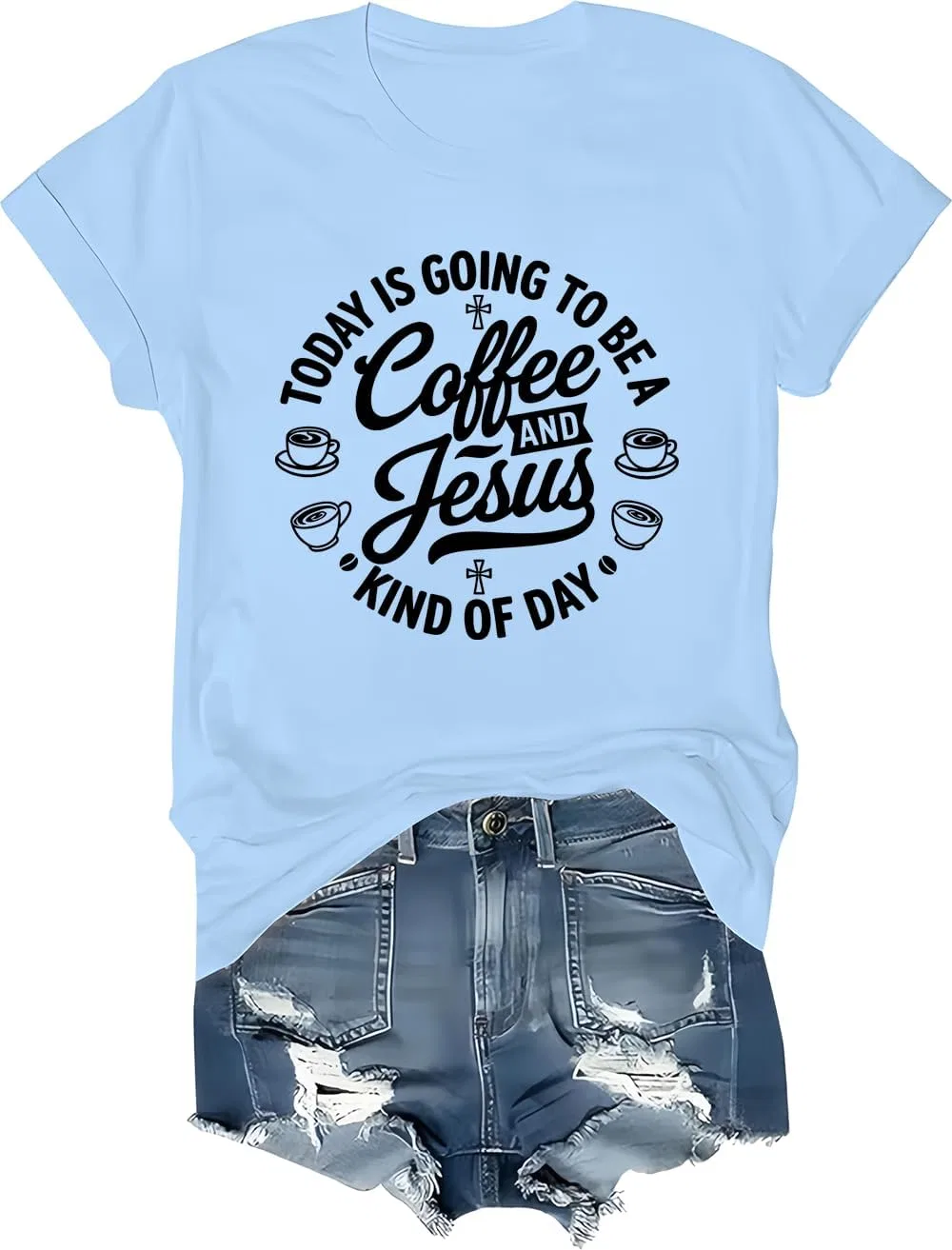 Футболка с принтом Coffee and Jesus, оверсайз, Light Blue