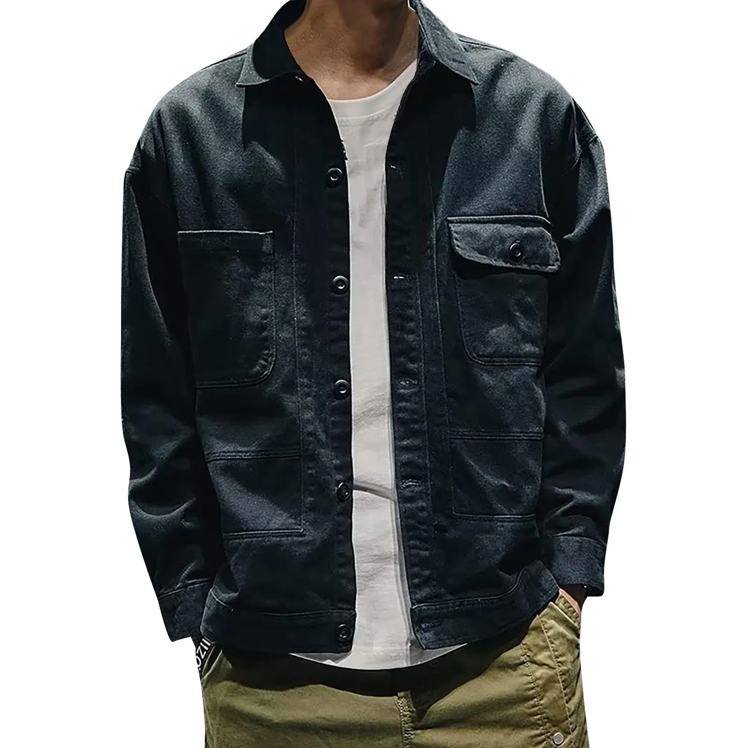 Мужская джинсовая куртка с потертостями и длинным рукавом, Z01-black Denim Jacket for Men