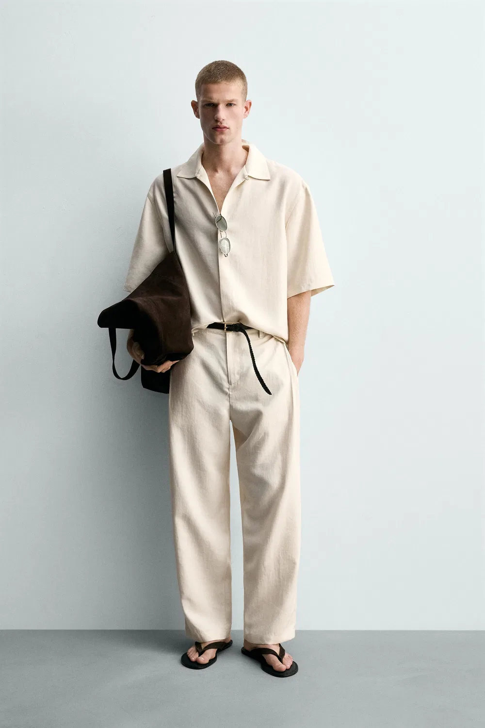 Свободные брюки со складками по бокам ZARA, Mid-Ecru