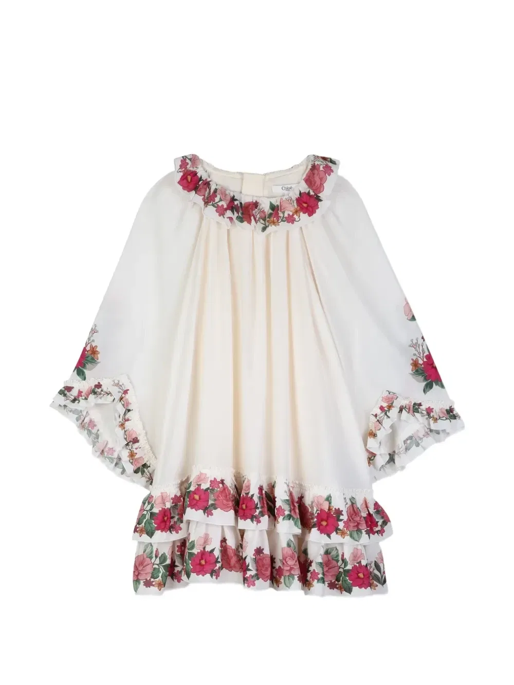 Платье с оборками и цветочным принтом Chloé Kids, бежевый