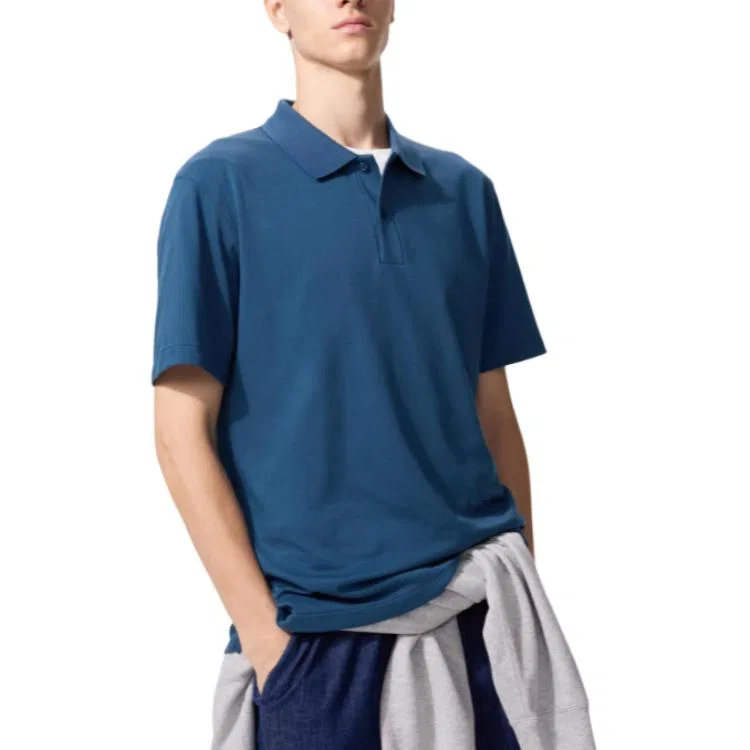 Мужское поло с коротким рукавом Blue UNIQLO